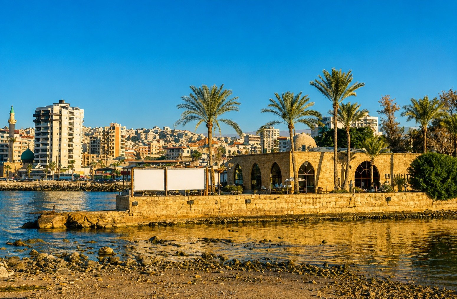 Saida waterfront and old stone buildings