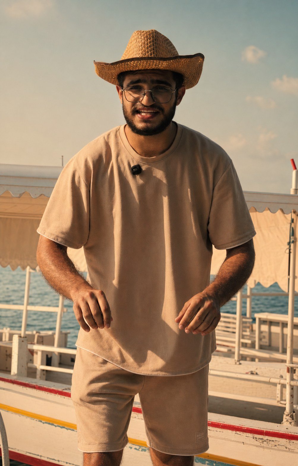Hadi Debis presenting on a passenger boat near Saida